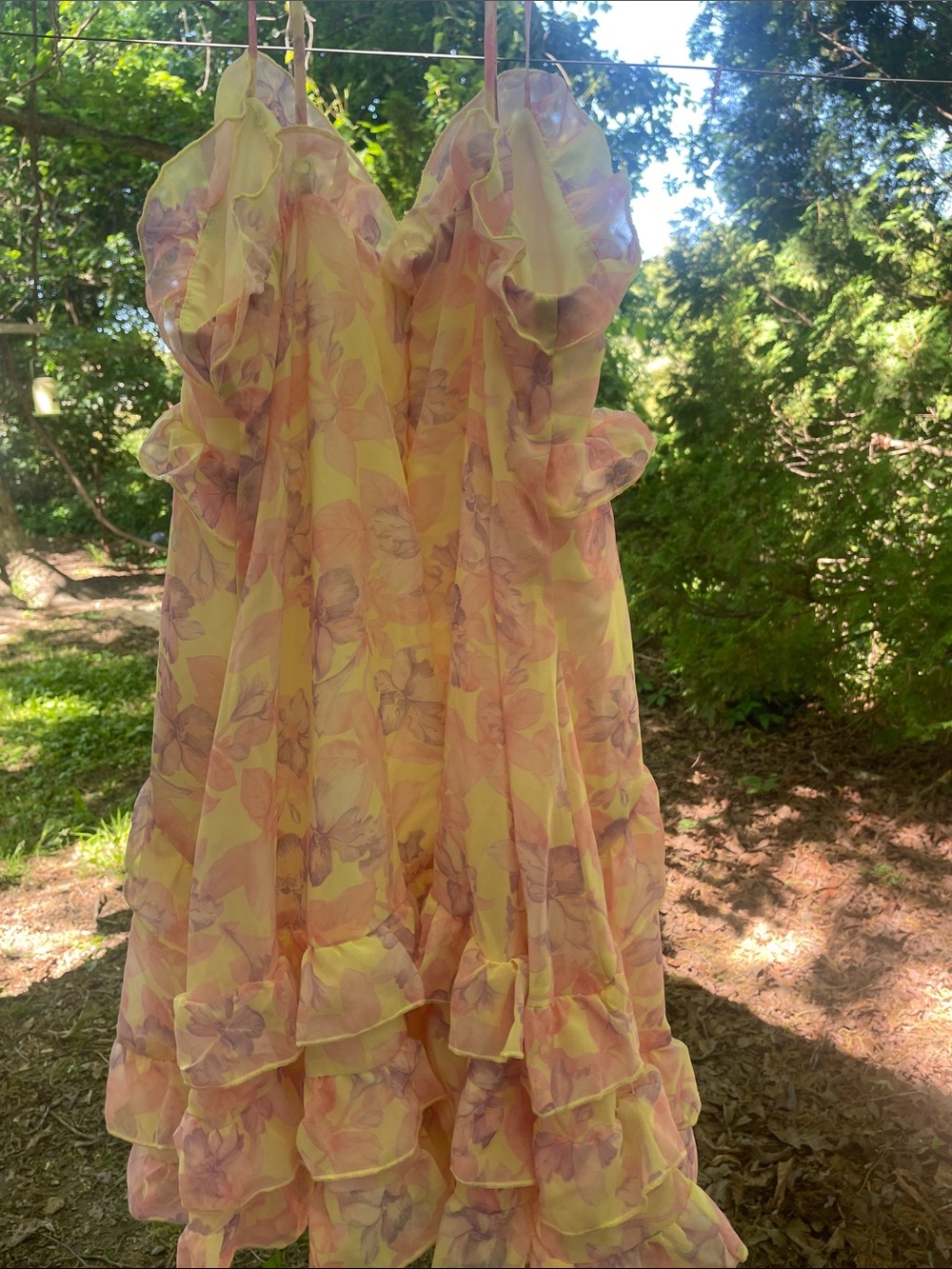 SHEIN Yellow Floral Ruffle Sundress with Pink & Lavender Accents - Picture 2 of 3